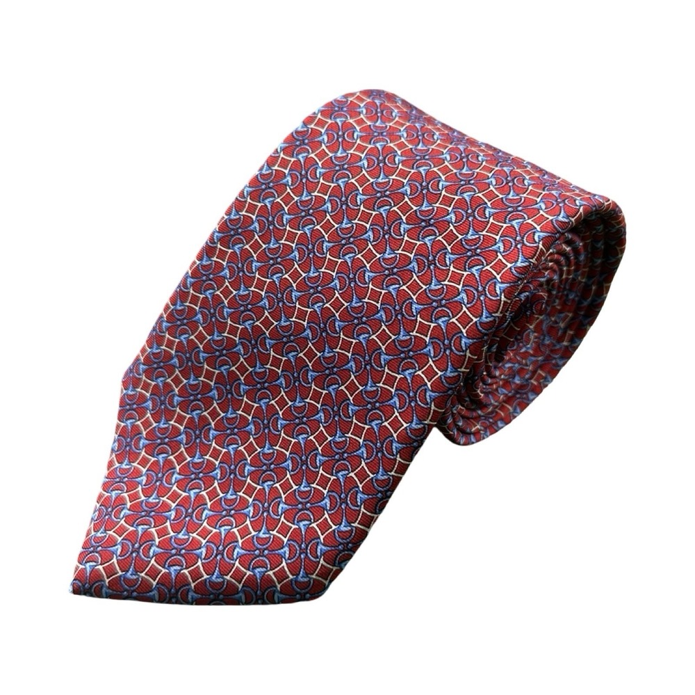 Brooks Brothers Red Blue Horsebit Pure‎ Silk Current Tie 3.5 in NWT